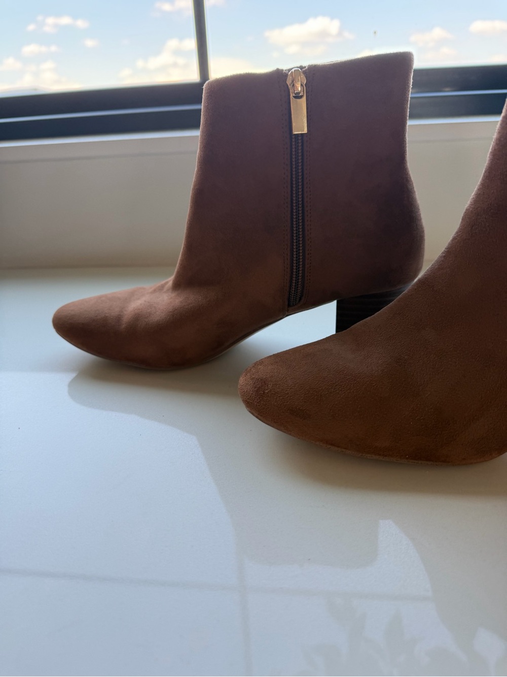 Brown Suede Ankle Boots with Block Heel - Women's - Picture 4 of 6